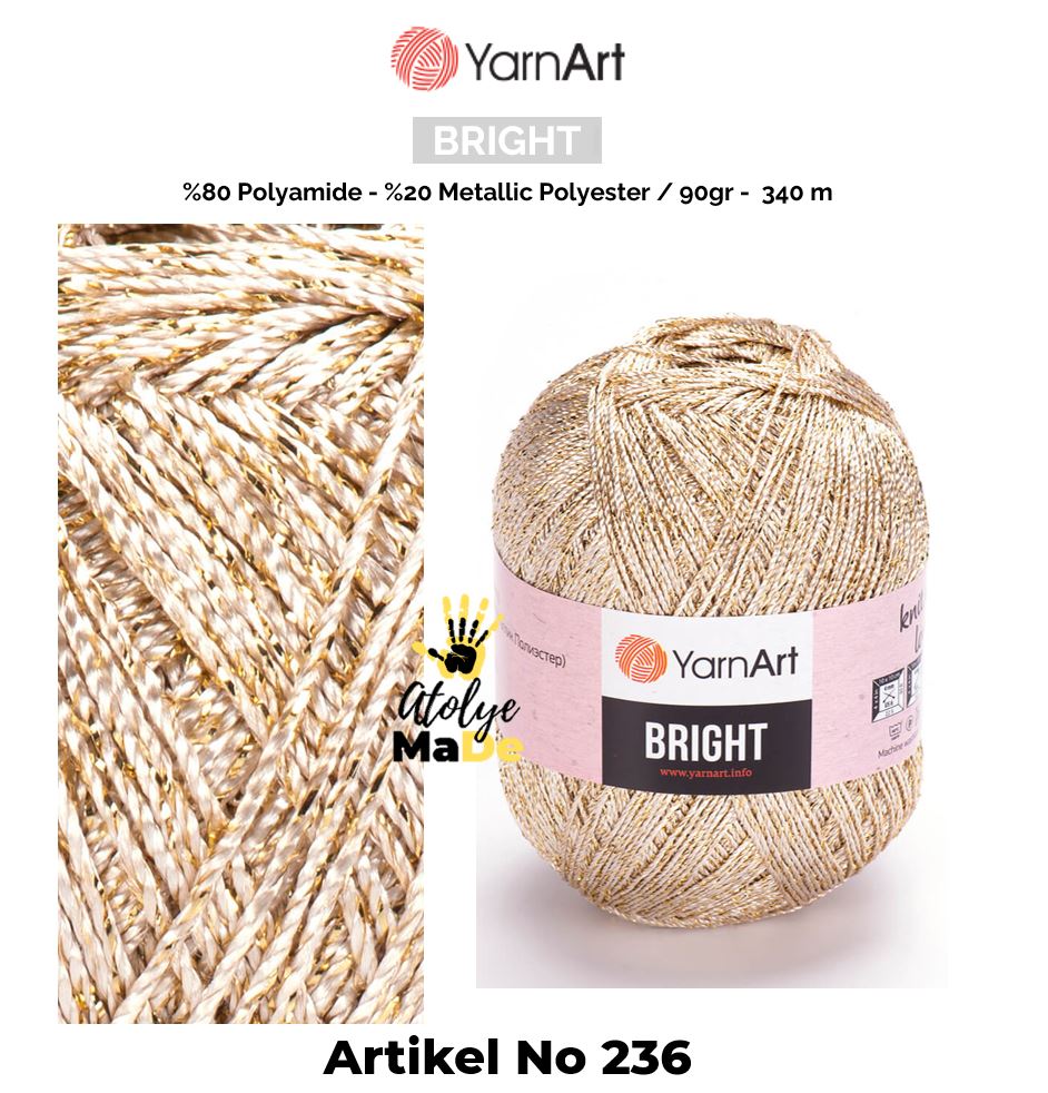 YarnArt Bright - Parlak Metalik ve İnce Örgü İpi%80 Poliamit – %20 Metalik Polyester 90gr 340metre