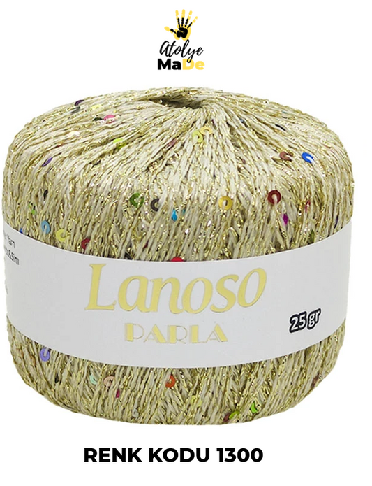 Lanoso Parla - Yumuşak Simli Pullu El Örgü İpi - %75 Glitter Yarn %25 Payette&Sim 217mt 25gr