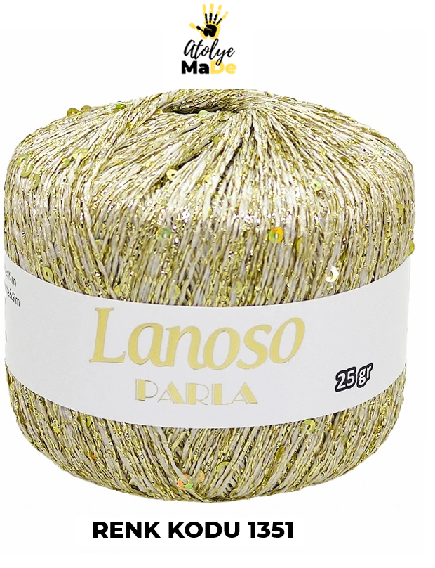 Lanoso Parla - Yumuşak Simli Pullu El Örgü İpi - %75 Glitter Yarn %25 Payette&Sim 217mt 25gr