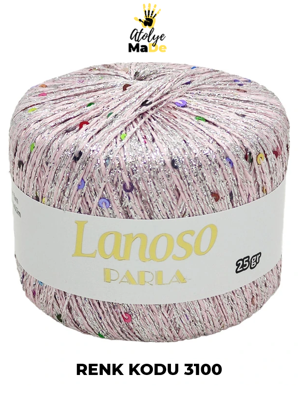 Lanoso Parla - Yumuşak Simli Pullu El Örgü İpi - %75 Glitter Yarn %25 Payette&Sim 217mt 25gr