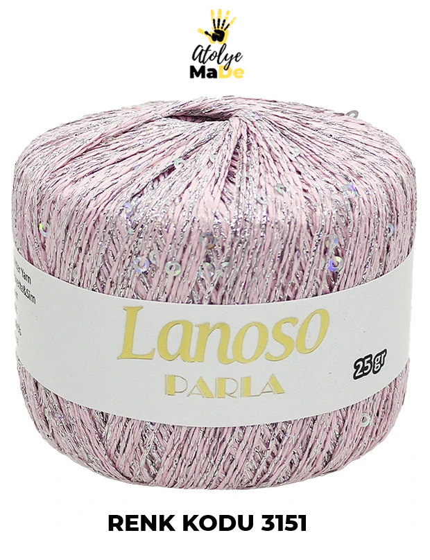 Lanoso Parla - Yumuşak Simli Pullu El Örgü İpi - %75 Glitter Yarn %25 Payette&Sim 217mt 25gr