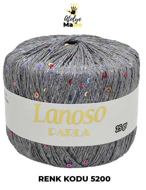 Lanoso Parla - Yumuşak Simli Pullu El Örgü İpi - %75 Glitter Yarn %25 Payette&Sim 217mt 25gr