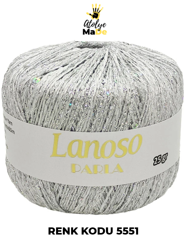 Lanoso Parla - Yumuşak Simli Pullu El Örgü İpi - %75 Glitter Yarn %25 Payette&Sim 217mt 25gr