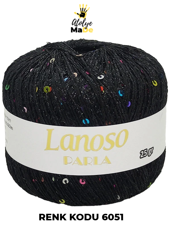 Lanoso Parla - Yumuşak Simli Pullu El Örgü İpi - %75 Glitter Yarn %25 Payette&Sim 217mt 25gr