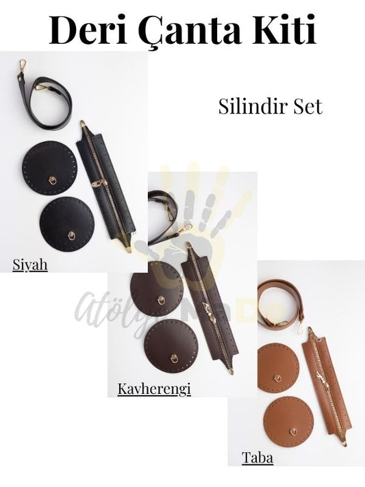 Deri Çanta Kiti Silindir Set 3 Renk