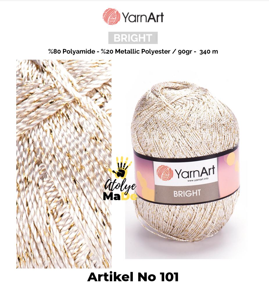 YarnArt Bright - Parlak Metalik ve İnce Örgü İpi%80 Poliamit – %20 Metalik Polyester 90gr 340metre