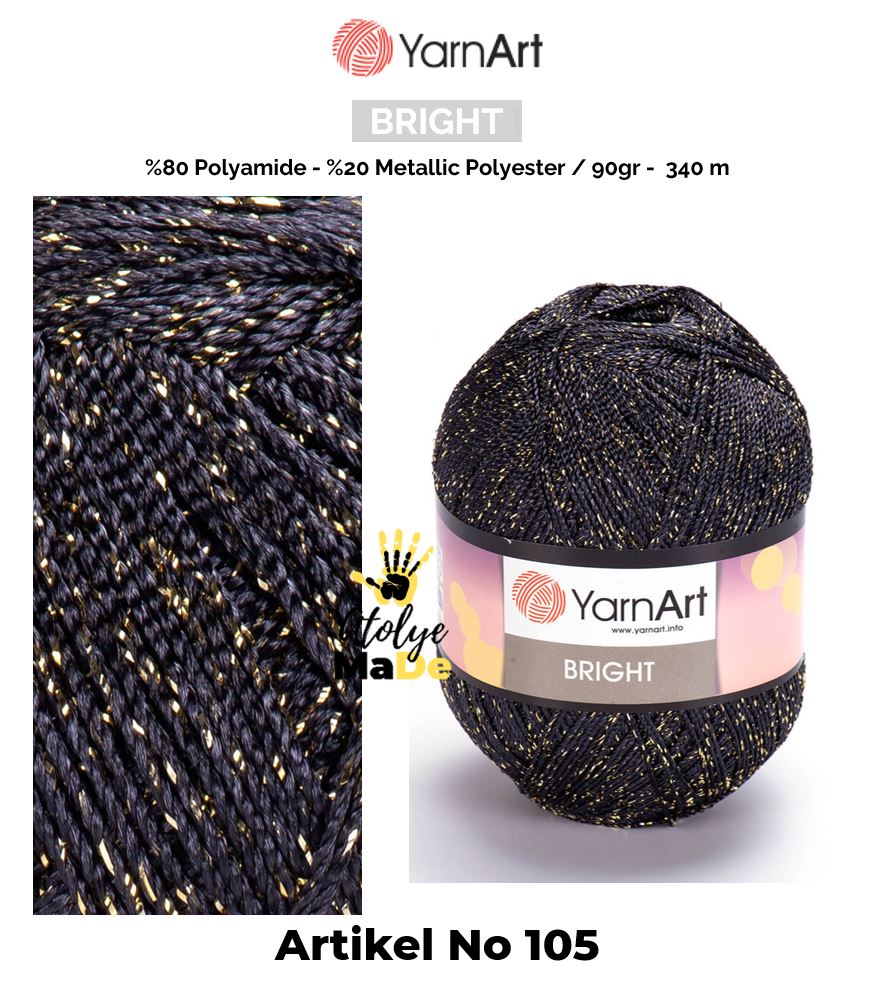 YarnArt Bright - Parlak Metalik ve İnce Örgü İpi%80 Poliamit – %20 Metalik Polyester 90gr 340metre