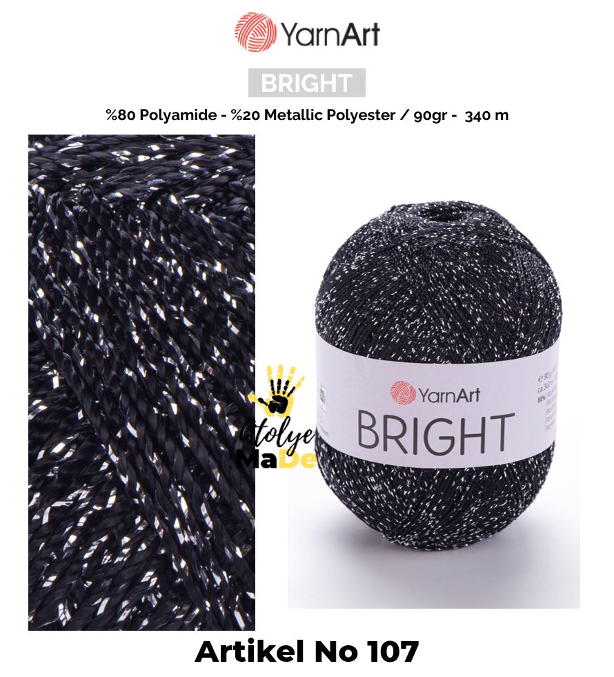 YarnArt Bright - Parlak Metalik ve İnce Örgü İpi%80 Poliamit – %20 Metalik Polyester 90gr 340metre