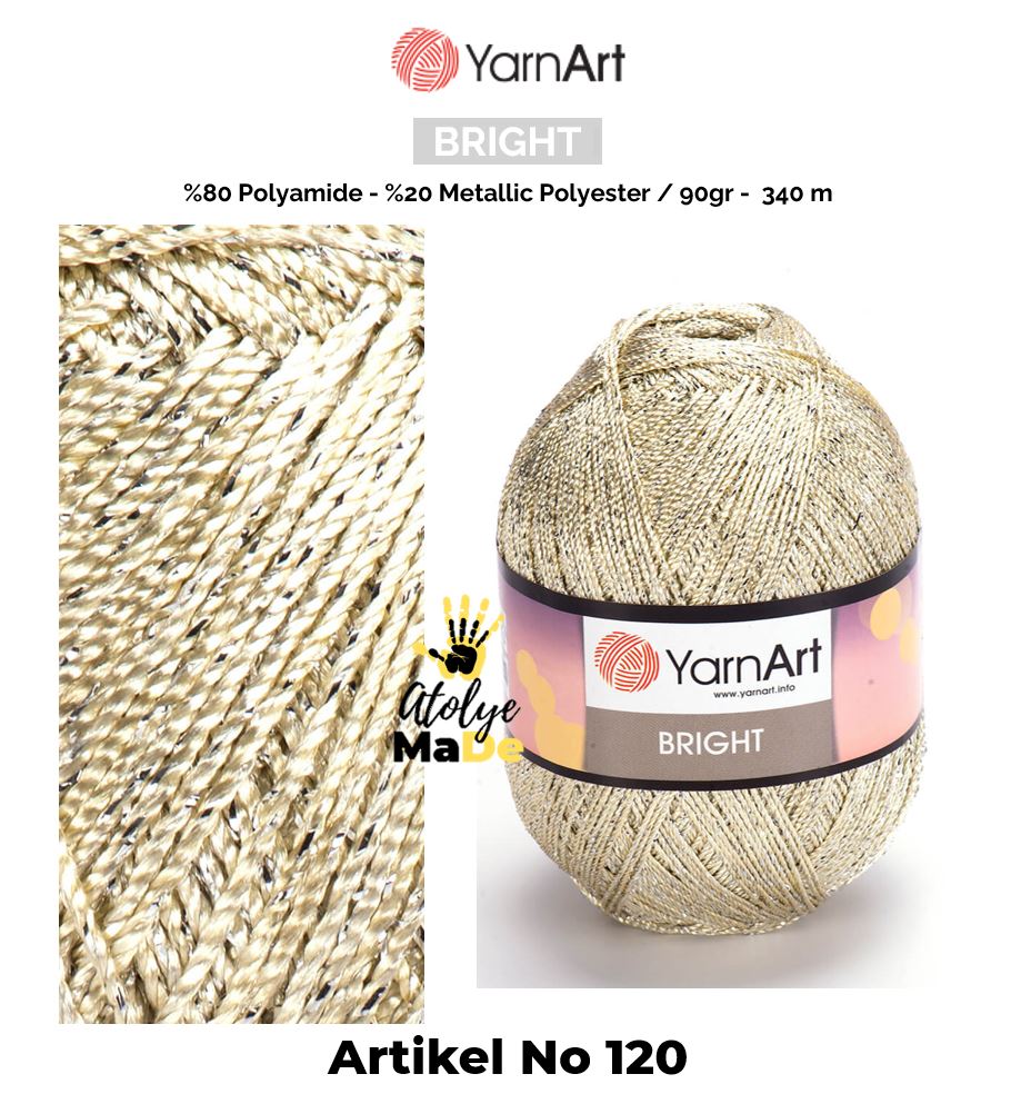 YarnArt Bright - Parlak Metalik ve İnce Örgü İpi%80 Poliamit – %20 Metalik Polyester 90gr 340metre
