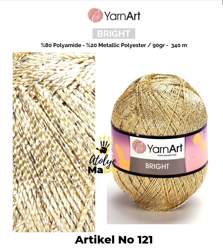 YarnArt Bright - Parlak Metalik ve İnce Örgü İpi%80 Poliamit – %20 Metalik Polyester 90gr 340metre