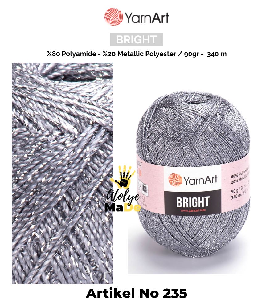 YarnArt Bright - Parlak Metalik ve İnce Örgü İpi%80 Poliamit – %20 Metalik Polyester 90gr 340metre