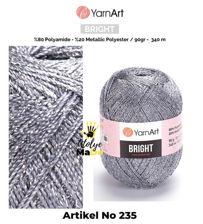 YarnArt Bright - Parlak Metalik ve İnce Örgü İpi%80 Poliamit – %20 Metalik Polyester 90gr 340metre