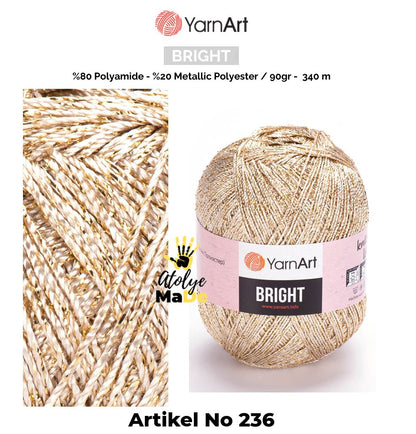 YarnArt Bright - Parlak Metalik ve İnce Örgü İpi%80 Poliamit – %20 Metalik Polyester 90gr 340metre